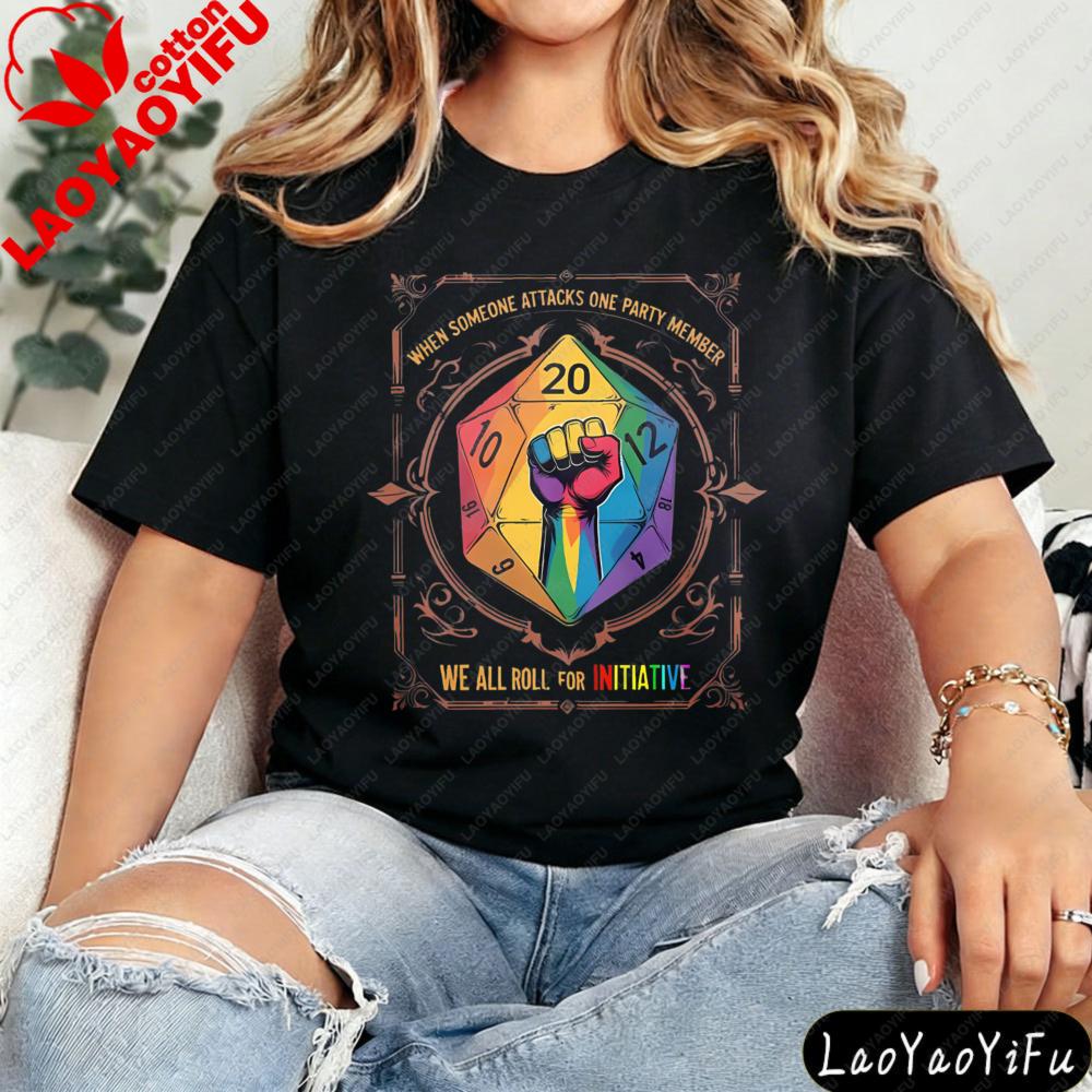 Lgbt TShirt We All Roll For Initiative Pride Month Shirt Vintage Board Gamer DD Tee Unisex Unisex Fashion Crewneck Cotton Tshirt