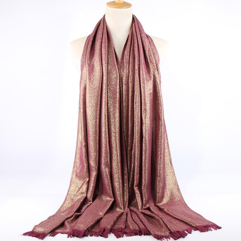 Блестящий люрекс хлопок золото хиджаб шарф женский серебряный кисточки шали мусульманские шарфы головной платок однотонные обертывания повязка на голову пашмина столы