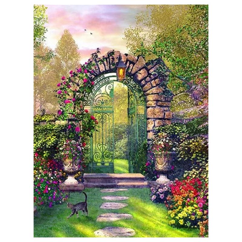 5D Diy Алмазная картина Сад Пейзаж Набор для вышивки крестом Полный дрель Круглая вышивка Мозаика Художественная картина Декор из страз