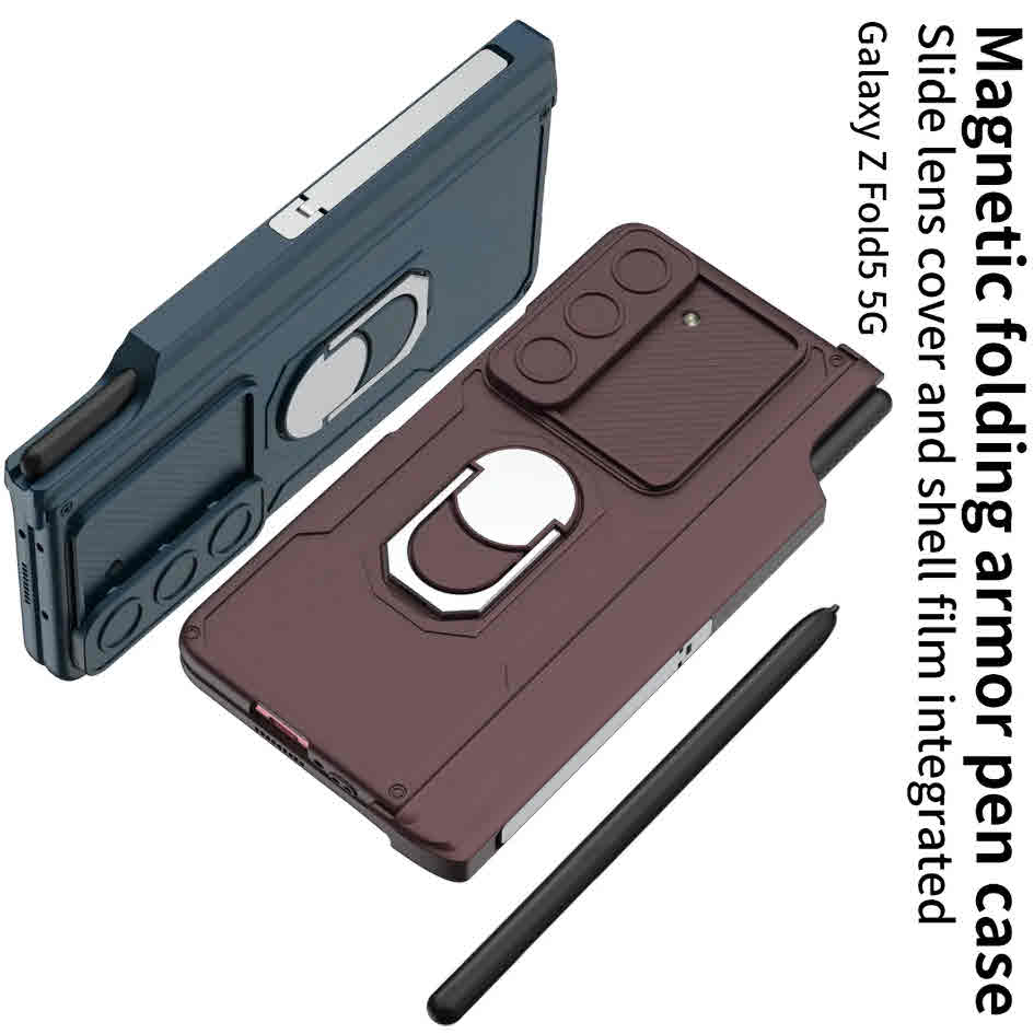 Full Cover Anti-Drop Flip Case With Front Glass for Samsung Z Fold 5 Stand and Pen Slot Fall Protection Phone Case for Mobile