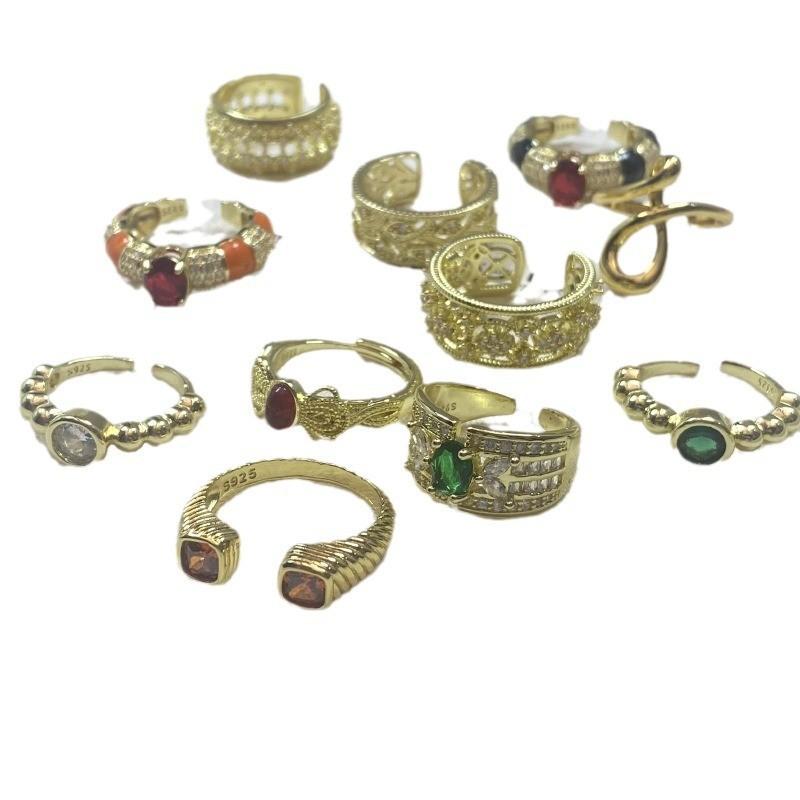 Fashionable Copper Open Adjustable Ring For Women Embellished With Colorful Zircon Stones