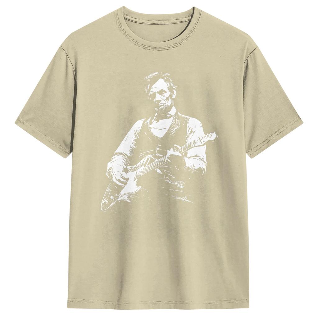 President Abraham Lincoln Playing Guitar Abe Lincoln Cotton T Shirt For Unisex Summer Awesome T Shirts Hippie Tee Shirt Tops