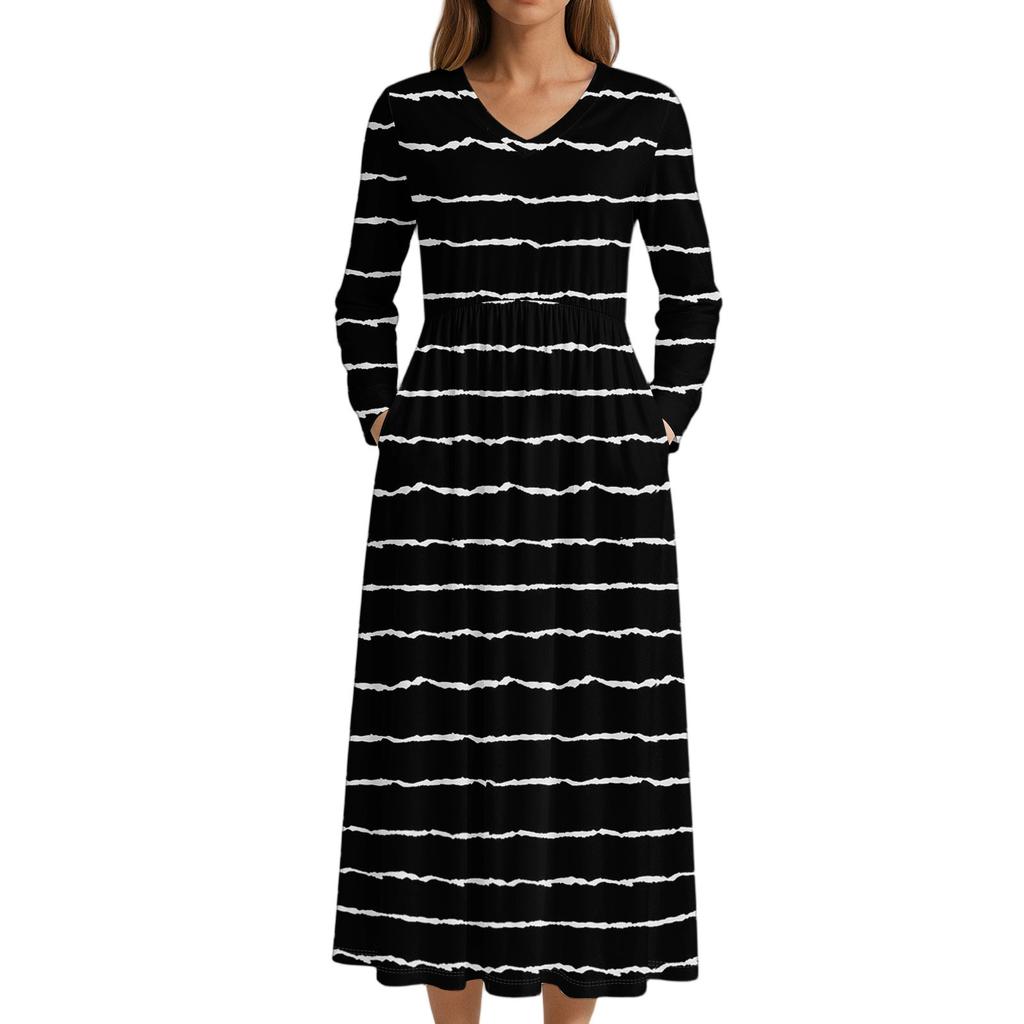 Платье для женщин длинное бохо пляжное платье элегантное макси-платье V-образный вырез длинный рукав платье с карманами