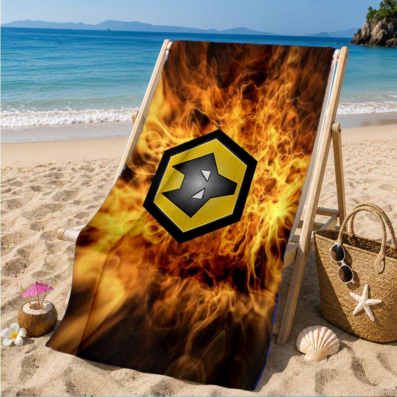 Wolves Team Emblem Printed Microfiber Beach Towel, Soft And Absorbent, Quick-Dry, Ideal for Summer Travel, Beach Essential, Swimming Pool