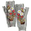 Cartoon Embroidered Hand Gloves Stretchy Knitted Mittens Fingerless Hand Warmer Flower Embroidery Half Finger Mittens