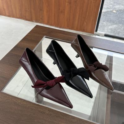 Туфли на высоком каблуке с острым носком, удобные туфли на высоком каблуке, сандалии-слипоны, женские туфли-лодочки на шнуровке, сексуальные, 2024, с мелким вырезом, классический стиль S