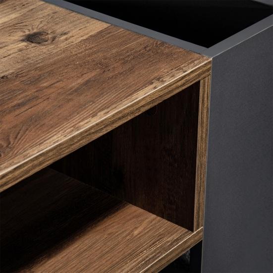 Wood Table Grain Coffee with Handle-less Drawer Open Shelf Side Storage Compartments Living Room Easy Assembly Rustic Rectangle Low Sofa Tea