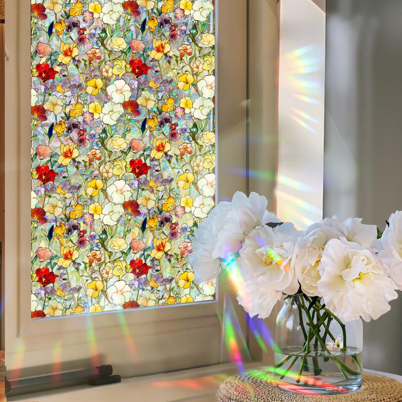1Roll Electrostatic 43*100cm Glass Stickers Window PVC Flower Pattern Home Decor