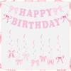 Bow Theme Happy Birthday Banner Paper Backdrop Decor New Hanging Garland  Party Supplies