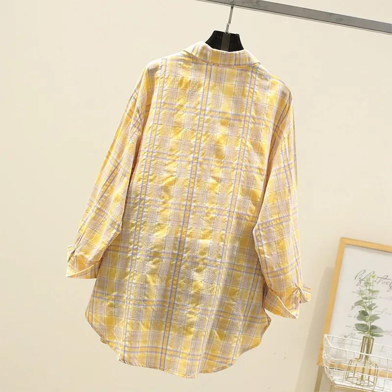 Cotton Thin Sunscreen Plaid Shirt Spring and Summer Women's Loose Plaid Shirt Student Jacket