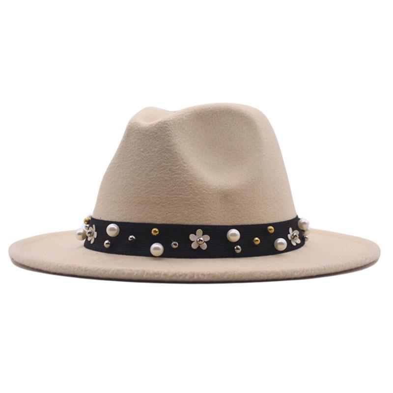 New autumn and winter pearl imitation woolen top hat, fashionable women's jazz hat, parent-child sun hat