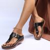 Women's Flip Flop Sandals, Round Toe Cut-Out Design Metal Buckle Wedge Heel, Solid Color Outdoor Comfort Slides for Women