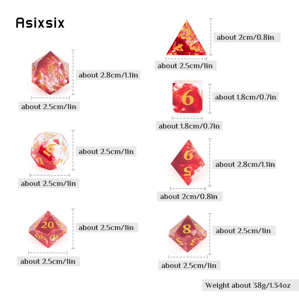 7 Pcs Red Resin Golden Number Sharp Edge Dice Polyhedral Dice Suitable for Role-Playing RPG Board Game