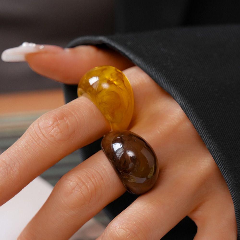 Мелард Цвет Прозрачная Смола Кольцо Шарм Неправильное Кольцо Темперамент Акриловое Геометрическое Кольцо Подарок