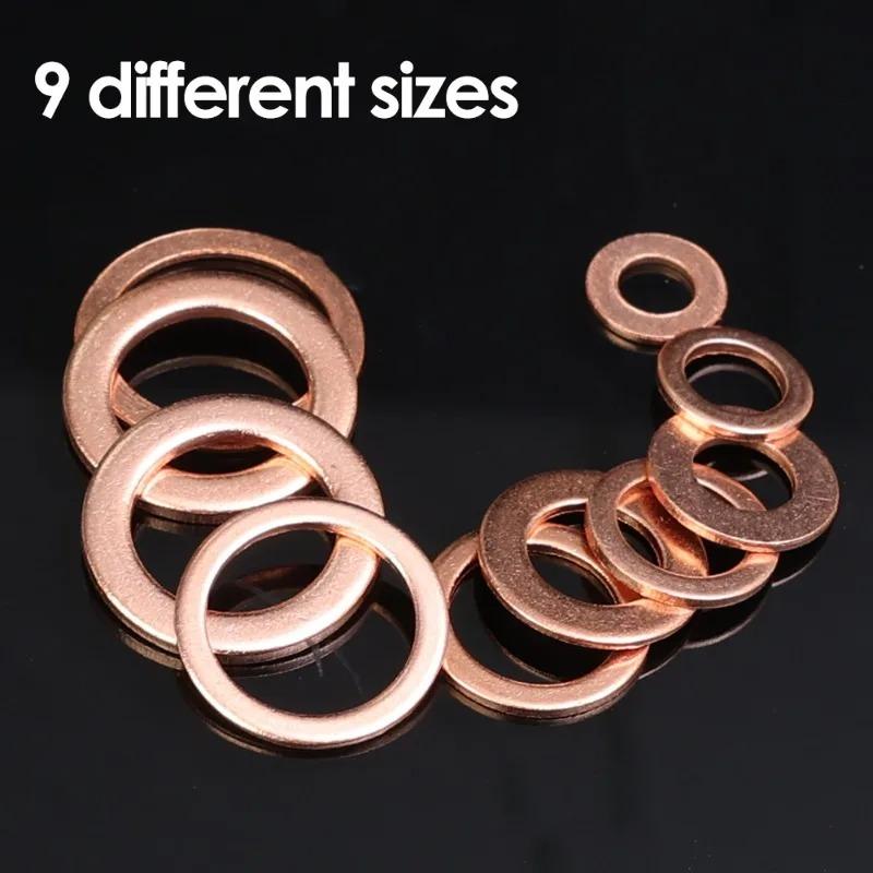 Фиолетовая медная прокладка 100/200 шт., прокладка для сальника, коробочный комплект, автомобильная медная шайба для заглушек поддона картера, комплект уплотнительных колец, автомобильные принадлежности