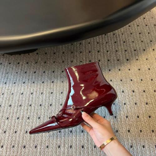 Мода Новые модные женские ботильоны из лакированной кожи приталенного силуэта с острым носком и пряжкой на европейском высоком каблуке