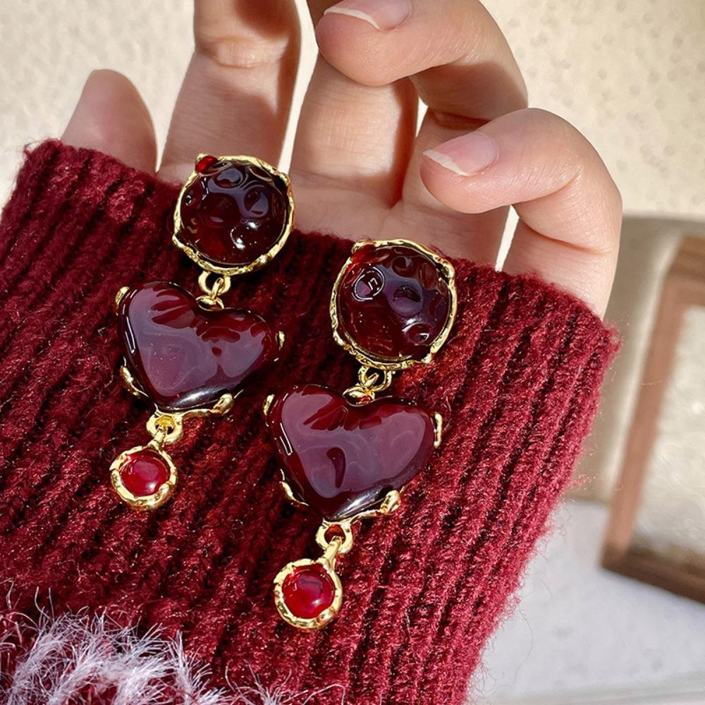 Средневековые глазурованные красные серьги «Любовь» Серьги в форме персикового сердца с тяжелой промышленностью