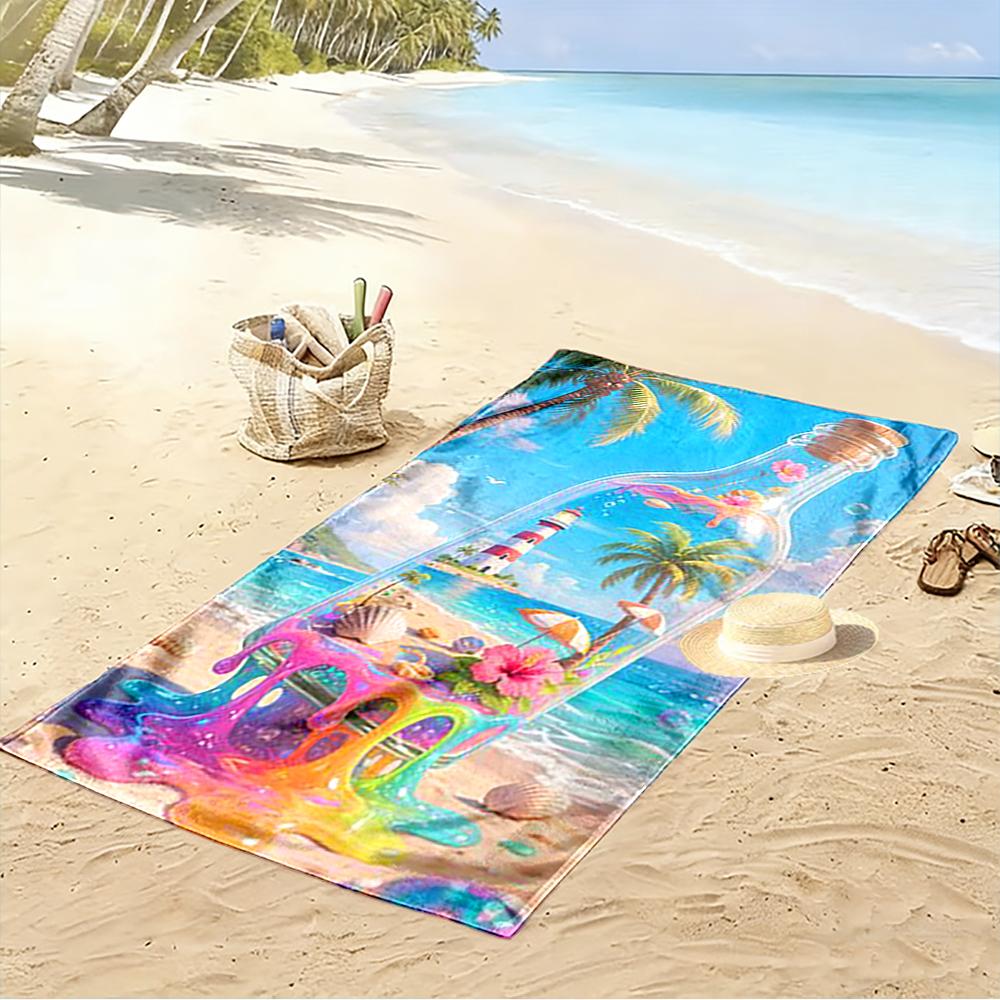 Tropical Beach in Bottle with Lighthouse Beach towel quick-drying for travel outdoor sports jogging beach and swimming