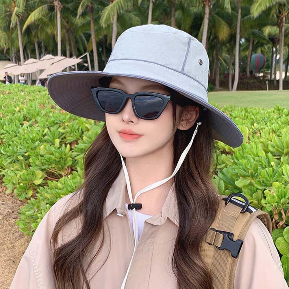 Windproof Rope Sunshade Fisherman Hat Portable Foldable Bucket Cap Women Hiking Cap Men