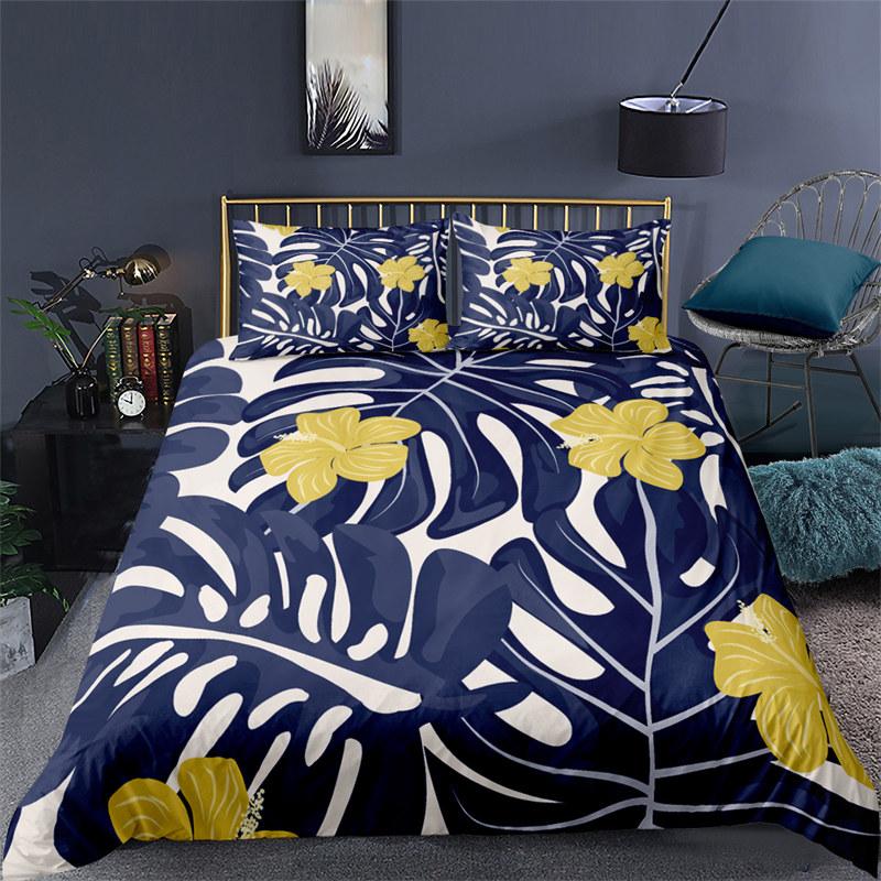 Soft Palm Leaves Comforter Cover Microfiber Tropical Botanical Leaves Bedding Collection Double Monstera Leaf Floral Print Duvet Cover