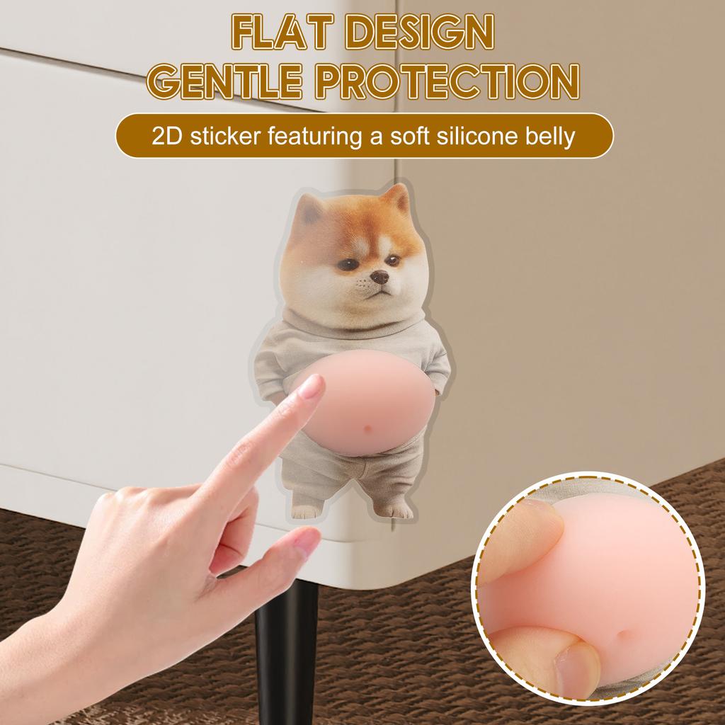 2Pcs 3D Shiba Inu Dog Belly Sticker Squeezeable Decoration Soft Pink Background Mobile Phone Decoration Sticker For Home Decor