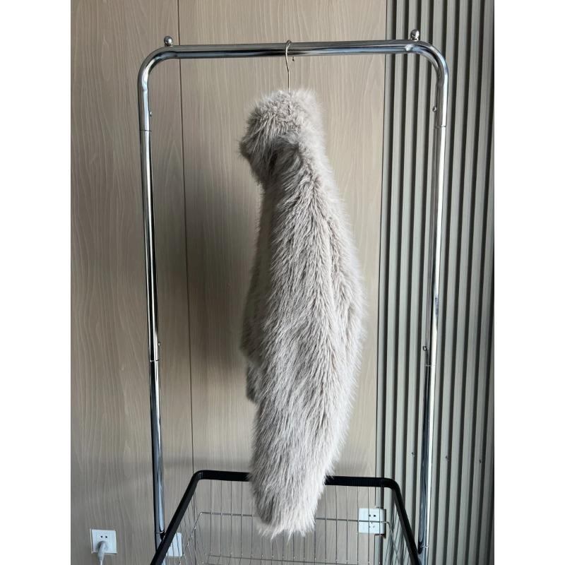 Winter Women's Fashion Faux Fur Effect Long Sleeve Stand-up Collar Short Coat