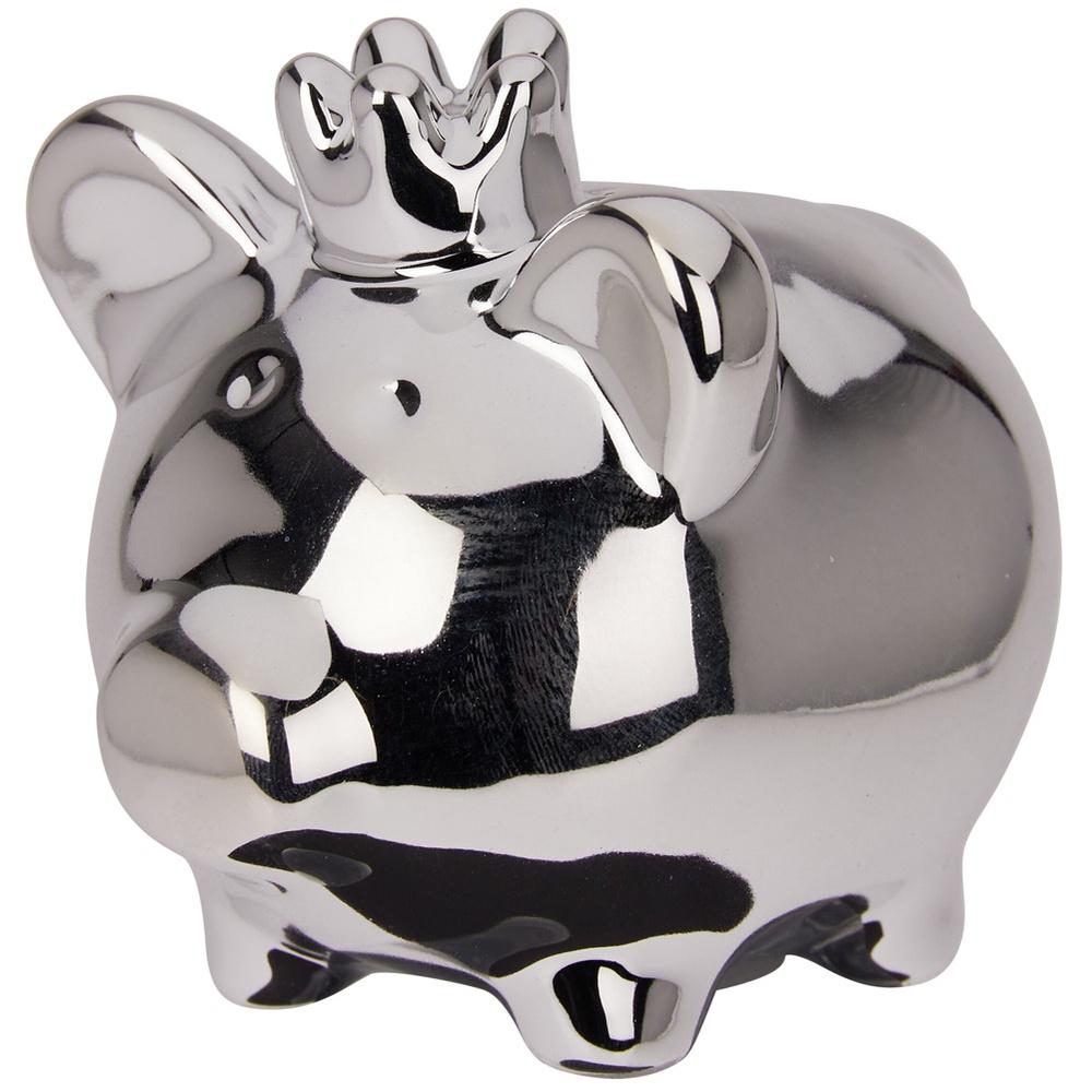Ceramic Piggy Bank, Mirror Silver, 9.5X7X8.5 Cm