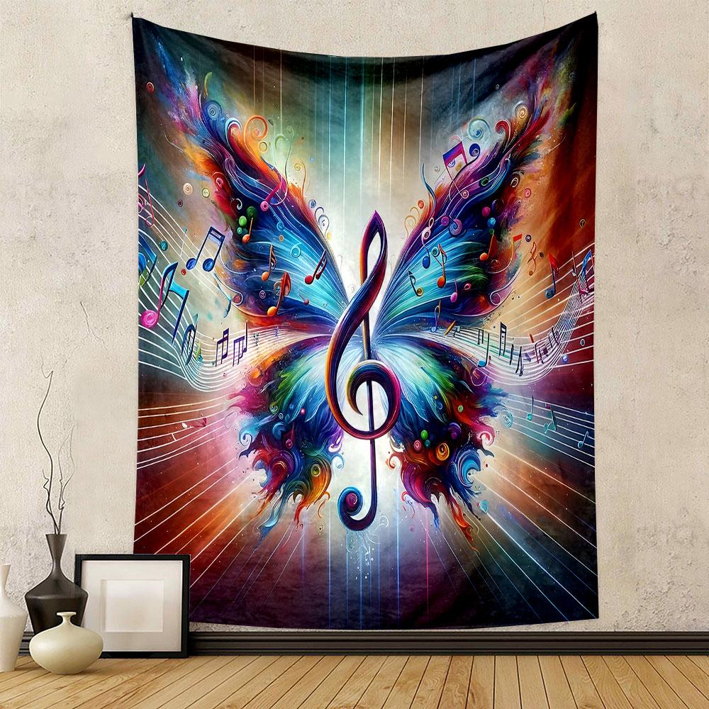 Musical Butterfly with Vibrant Colors Patterned tapestry home decor, suitable for bedroom and living room, gift