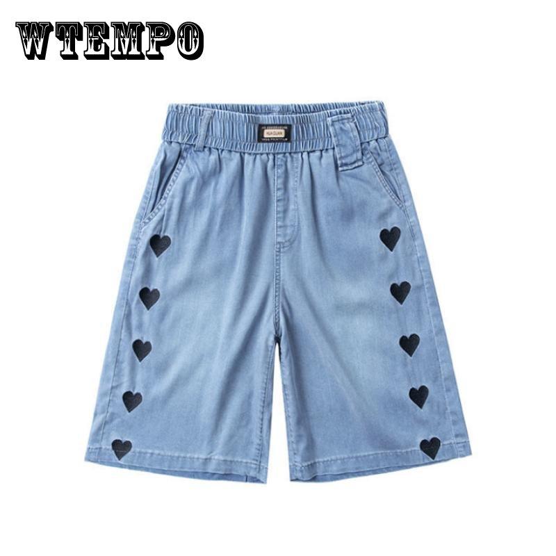 Тонкие джинсовые шорты Tencel, женские летние свободные тонкие брюки с высокой талией, широкие брюки из ледяного шелка с пятью точками