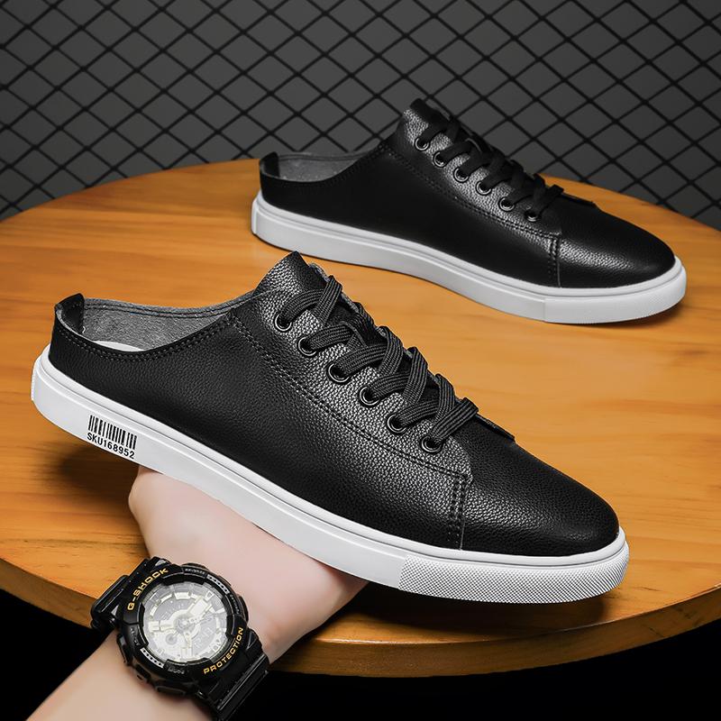 Летние мужские мюли на плоской подошве, полуботинки для мужчин, лоферы, кожаные мужские полушлепанцы, повседневная обувь, мужские шлепанцы, плоская подошва, без задника, обувь для скейтборда