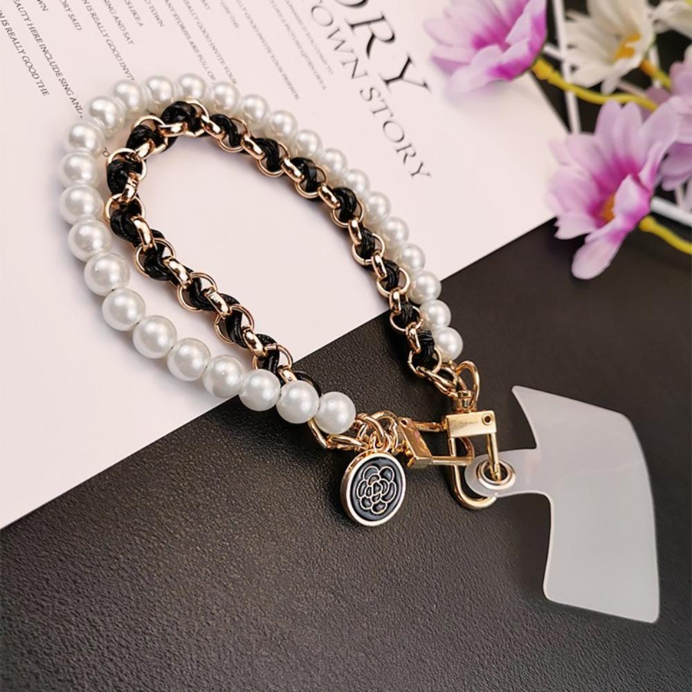 26cm Phone Lanyard Leather Pearl Anti-loss Hand Rope New Mobile Phone Charm Bracelet Chain