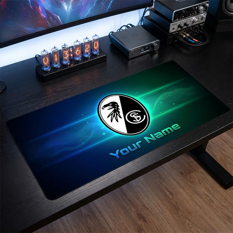 SC Freiburg Custom Large Mouse Pad, Personalized Name Text Print, Football Logo Non‑Slip Desk Mat Gaming Gift