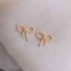 Gold Color Metal Bowknot Stud Earrings Folded Wrinkle Stripe Simple Design Sweet Girls Knotted Ear Accessories Oorbellen