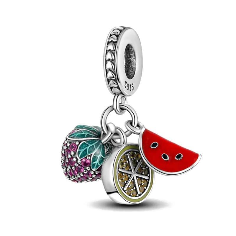 New Copper Colorful Fruit Birthday Cake Milk Burger Chili Pendant Charm Bead Fit For Original Bracelet Diy Women'S Jewelry