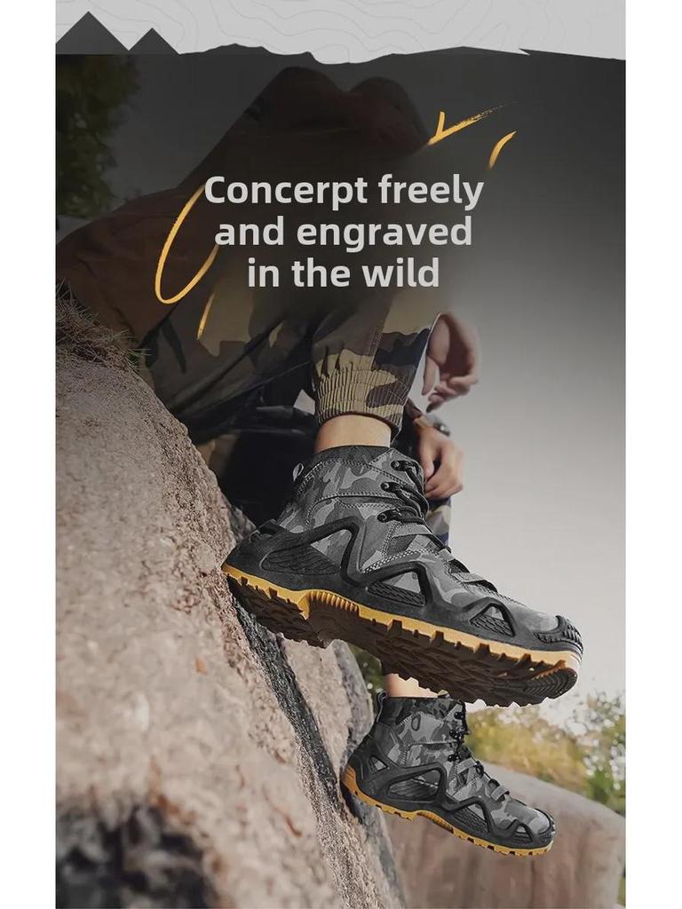 Men's Camouflage Oxford Waterproof Tactical Boots - Non-Slip, Large Size (45, 46) for Outdoor Rock Climbing & Hiking.