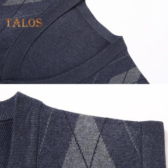 Men Autumn Winter Cardigan Sweater Single-breasted V Neck Sleeveless Buttons Color Matching Stretchy Pockets Knitted Vest Mid-aged Male Top