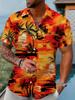 Men's Retro Hawaiian Floral Print Short Sleeve Shirt- Retro Tropical Beach Casual Collar, Lightweight Breathable Polyester Fiber, Vibrant Palm Tree