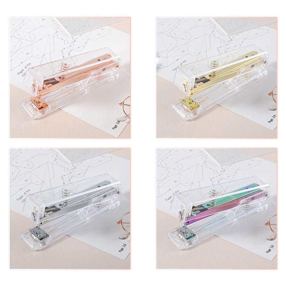 Manual Paper Stapler Rose Gold Book Binding Machines Transparent Stapler  School Office Supplies