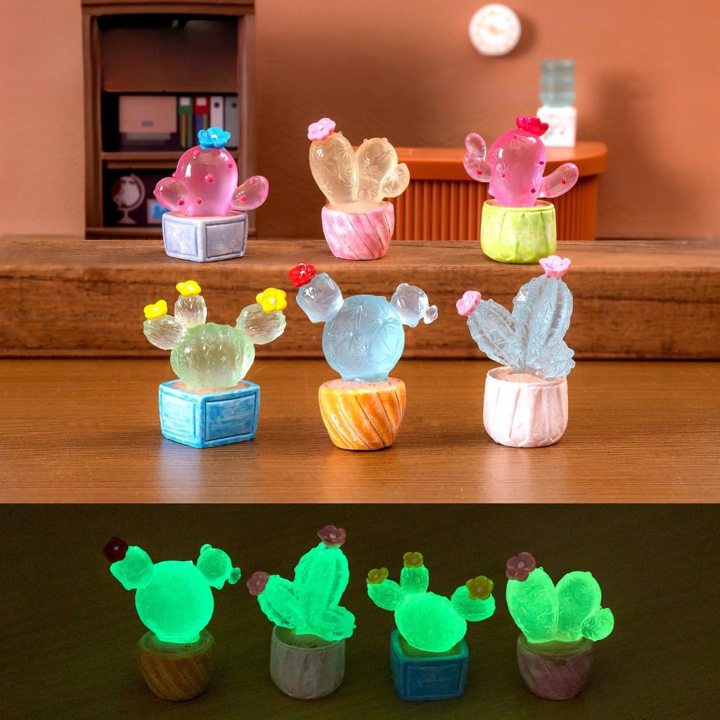Glow In The Dark Miniature Cactus Resin Figurine Creative Desktop Decoration