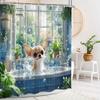 Cute Dog Is Taking A Bath Shower Curtain Washable Dirt-Resistant Shower Head Waterproof Polyester Bath Curtain For Home Decor
