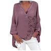 Plus Size Women Casual Long Sleeve Floral Print Loose V-neck Shirt Blouse Top