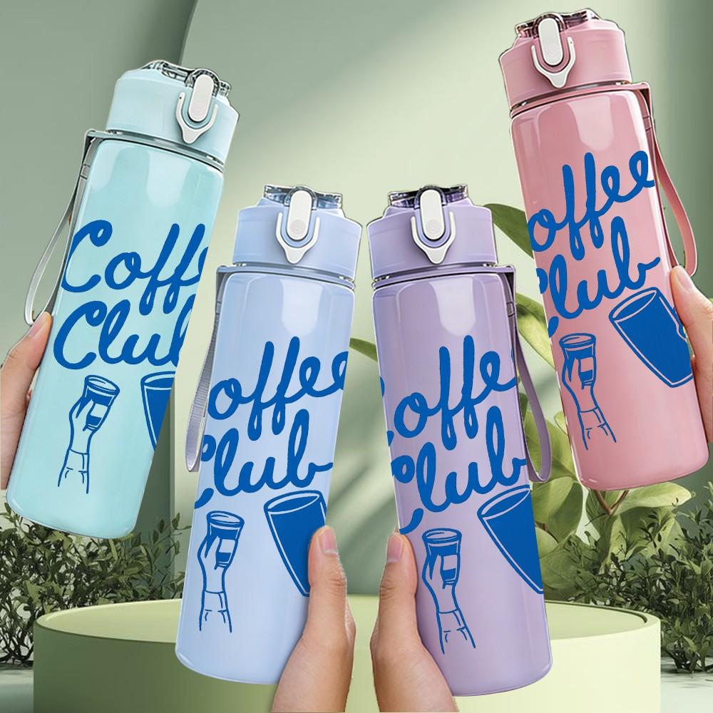 1PC Coffee Club Cup Drink Retro Print 750ml Color Plastic Sports Water Bottle Leakproof Flip Straw Lid Suitable for Sports Office Home Use