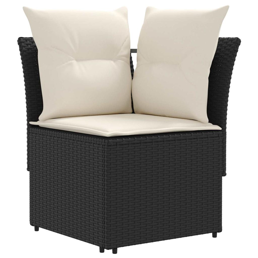 Furniture Set with Cushions 4 pcs Black and Cream PE Rattan