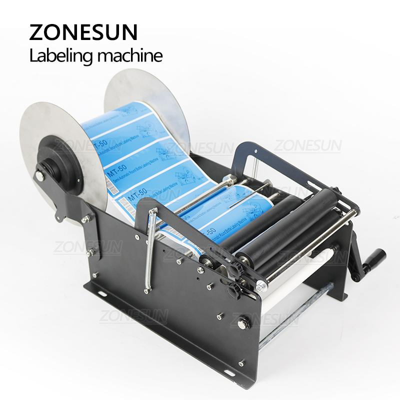 ZONESUN ZS-50W Ручной аппликатор самоклеящихся этикеток для круглых бутылок Машина для маркировки упаковки пластиковых винных бутылок