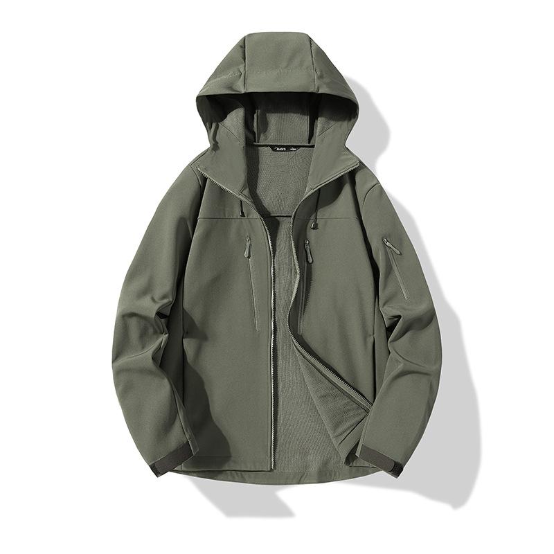 Cozy Up Soft Shell Jacket Plus Velvet Solid Color Warm Long Sleeve Jacket with Hood Sports Men's Lightweight Rain Jacket Outdoor Softshell