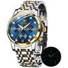 OLEVS Watch for Men Moon Phase Timer Quartz Stainless Steel Band Simple Fashion Waterproof Luminous Date Watch for Men Blue