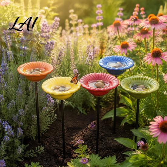 Backyard Bee Bath Station Ceramic Watering Station Garden Flower Stake Butterfly Water Weather Resistant Hydration Tool Feeder Pollinator