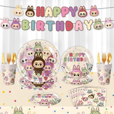 Набор посуды для тематической вечеринки с куклой Лаббуб и праздничным баннером