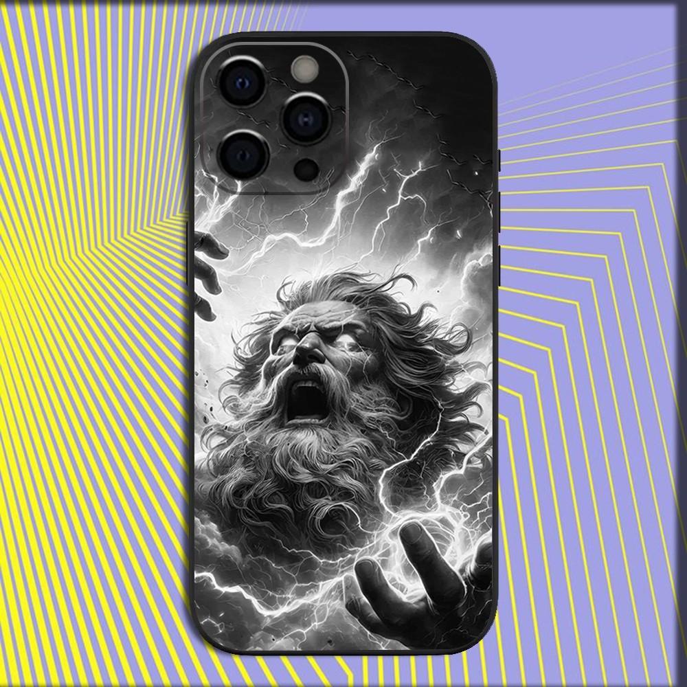 Статуя греческого бога Лицо Зевса Чехол для телефона для iPhone 16,15,14,13,12,11,Pro,X,XS,Max,XR,Plus,Mini Мягкая черная крышка