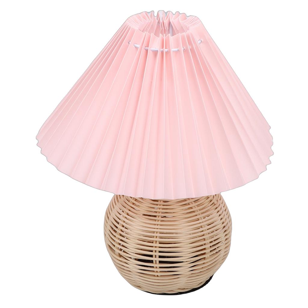 Настольная лампа в плетеном исполнении, мягкий желтый свет, льняной абажур, ротанговое основание, прикроватная лампа для спальни
